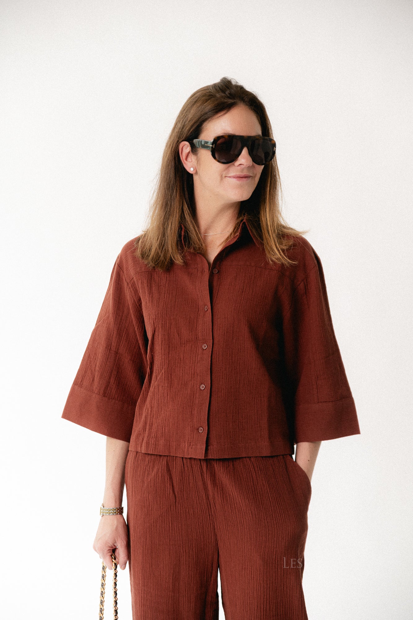 SLFFinnie relaxed 3/4 sun shirt cherry mahogany