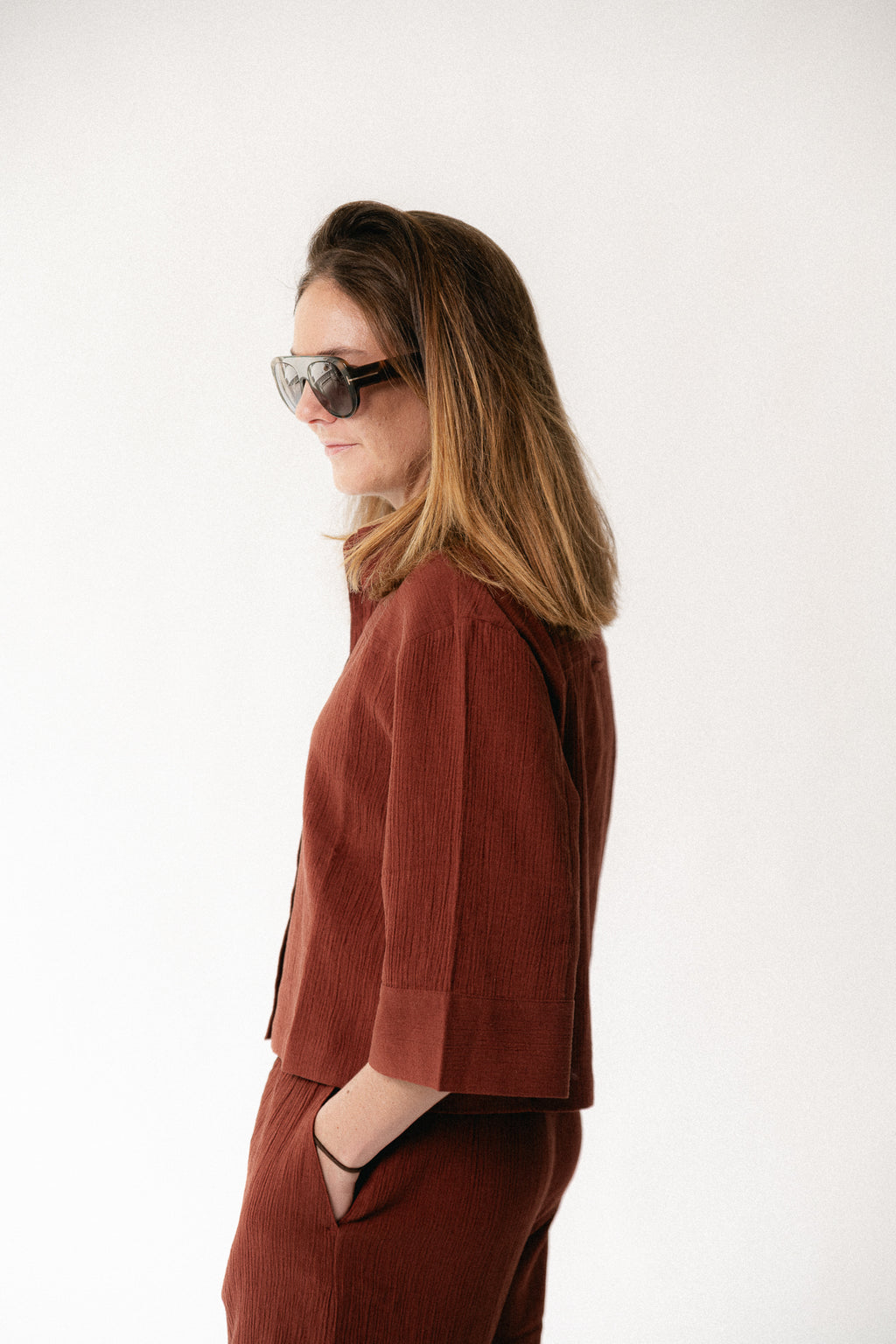 SLFFinnie relaxed 3/4 sun shirt cherry mahogany