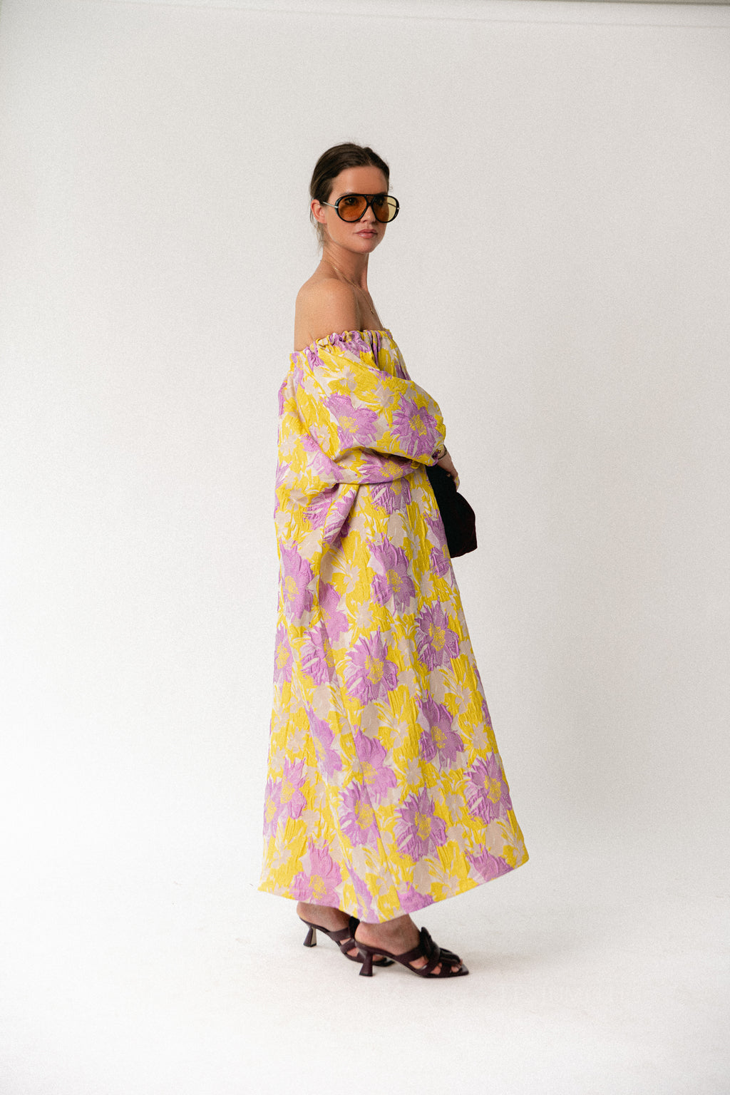 Jamie jacquard long dress yellow/iris orchid