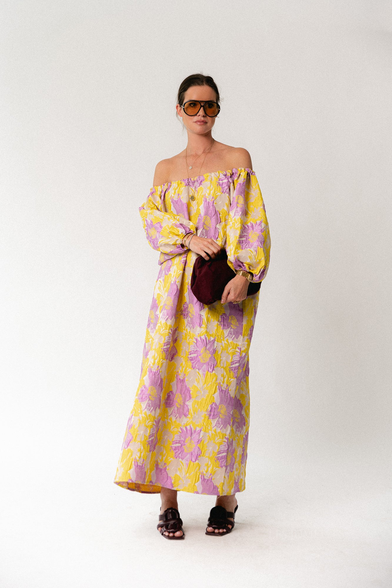 Jamie jacquard long dress yellow/iris orchid