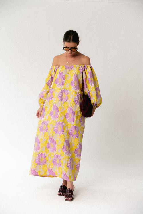 Jamie jacquard long dress yellow/iris orchid