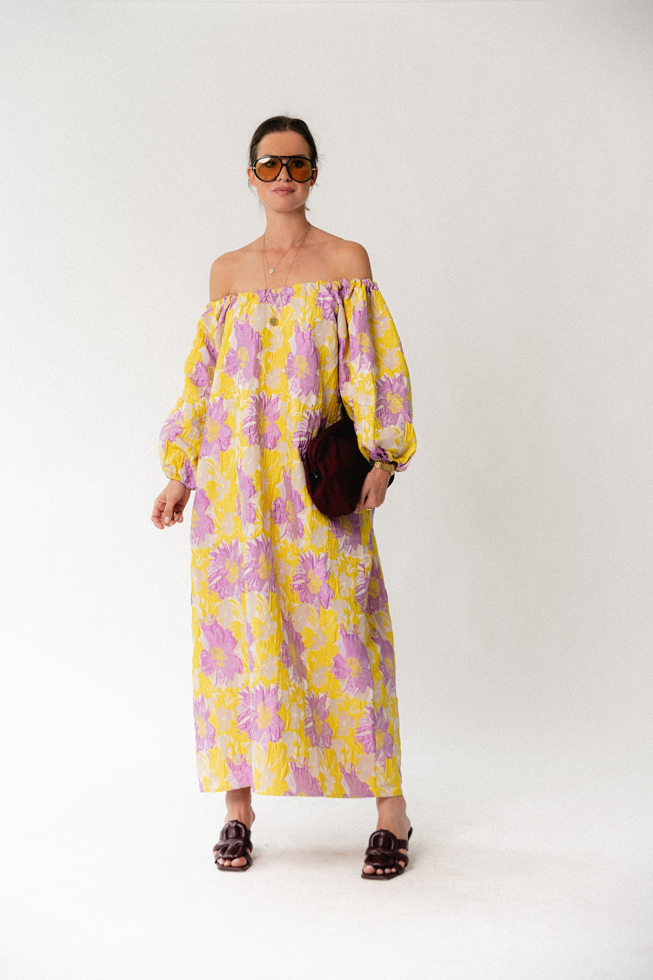 Jamie jacquard long dress yellow/iris orchid