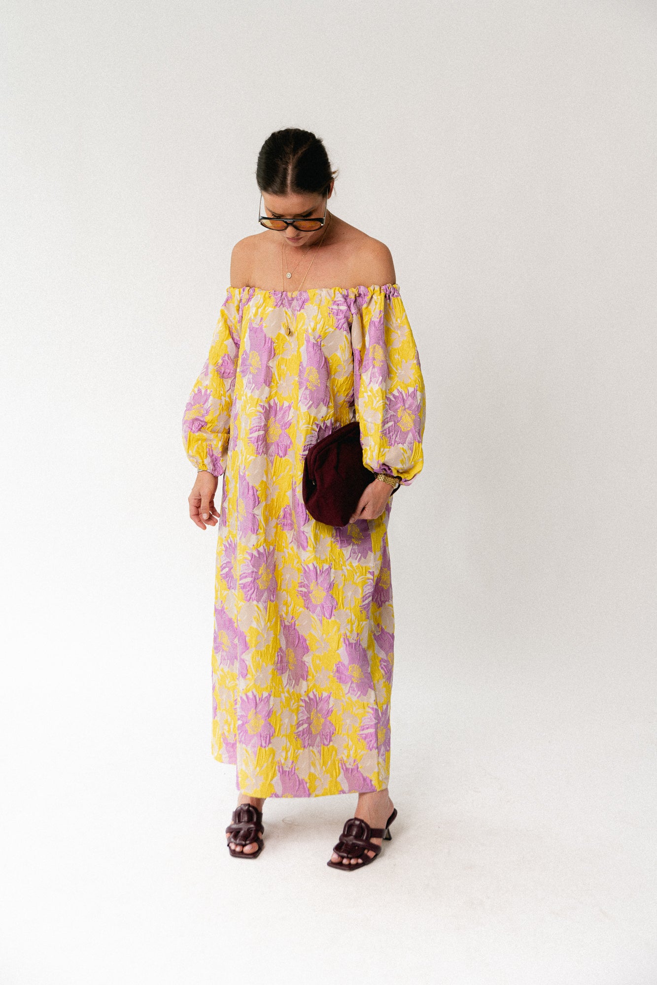Jamie jacquard long dress yellow/iris orchid