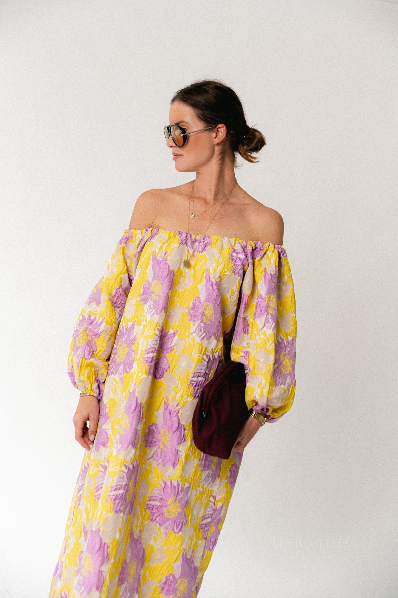 Jamie jacquard long dress yellow/iris orchid