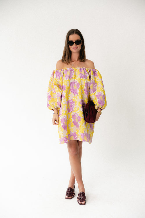 Jamie jacquard midi dress yellow/iris orchid