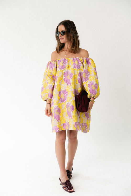 Jamie jacquard midi dress yellow/iris orchid