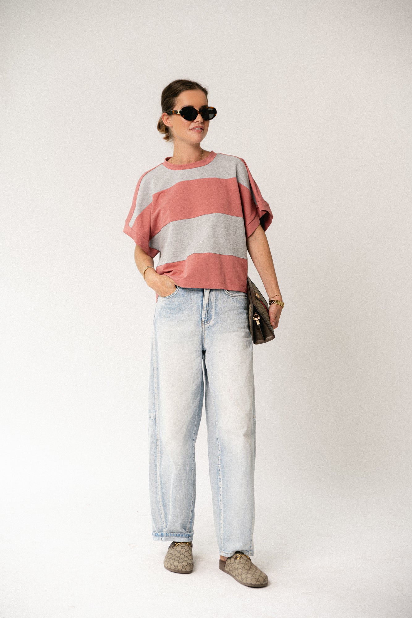 Quinn striped T-shirt rose/grey