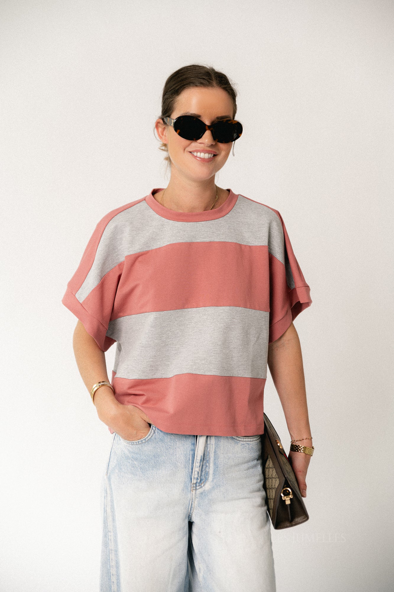 Quinn striped T-shirt rose/grey