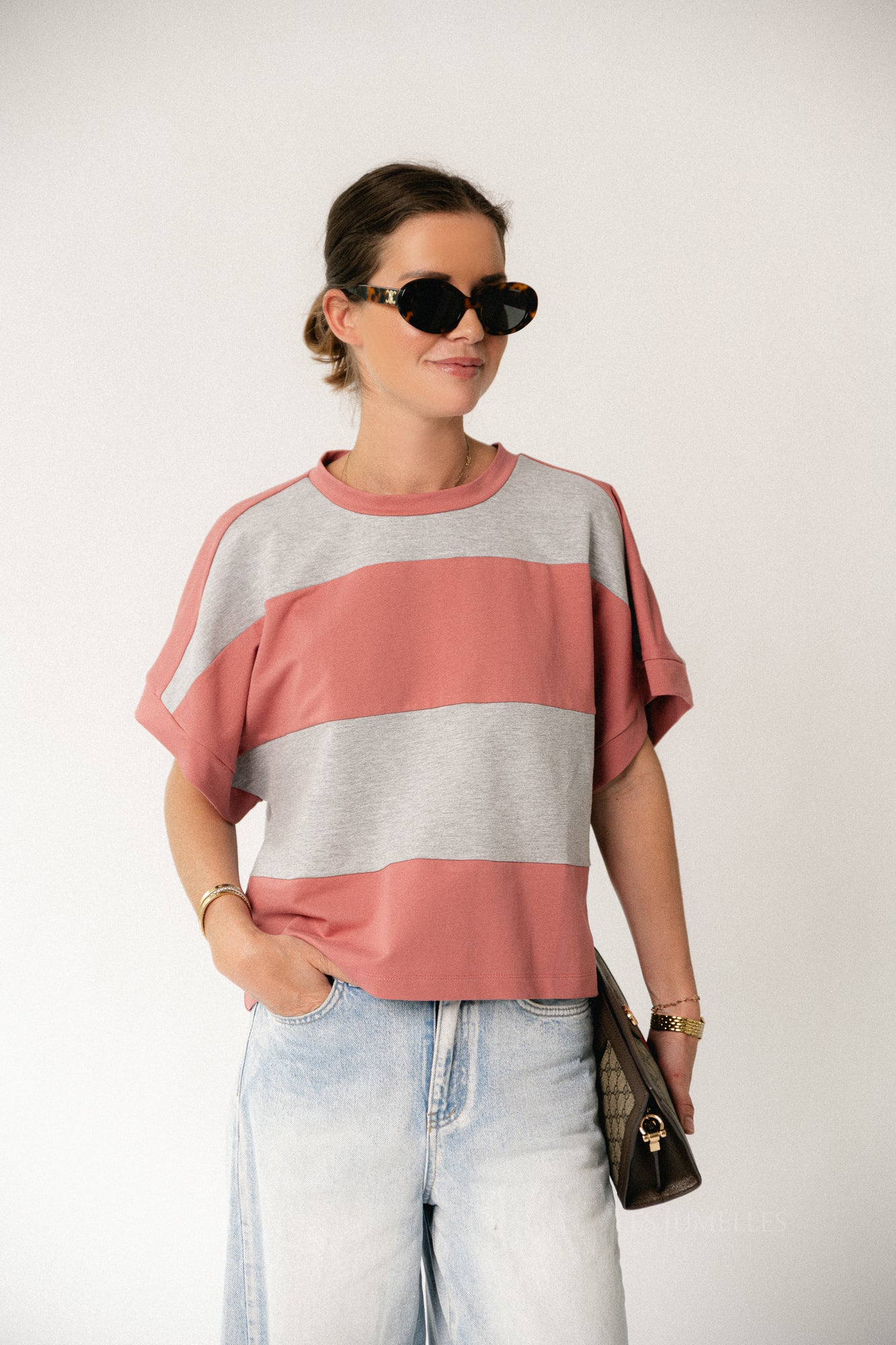 Quinn striped T-shirt rose/grey