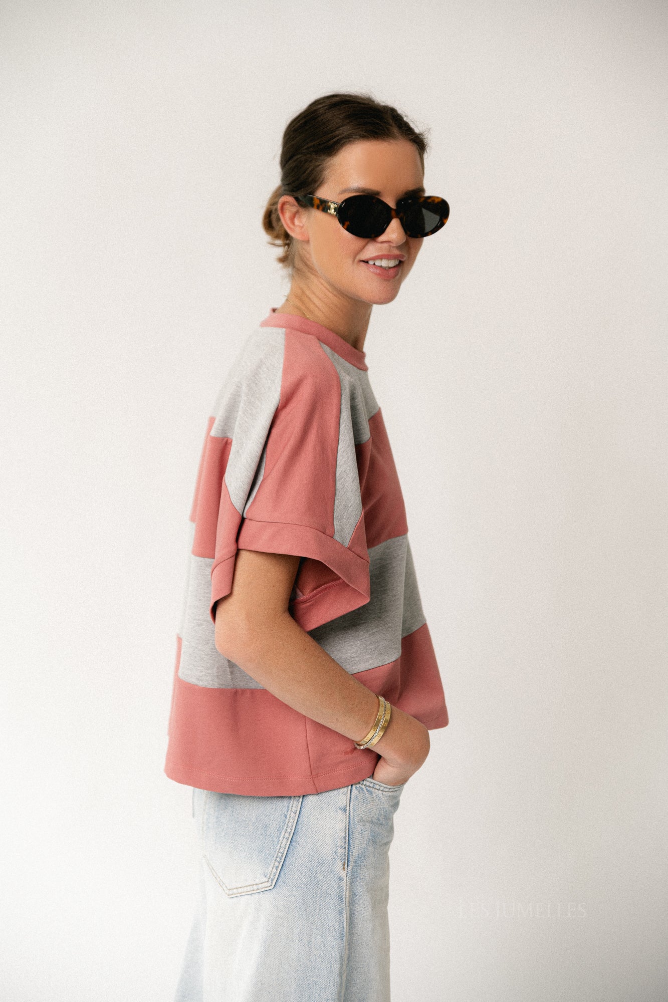 Quinn striped T-shirt rose/grey