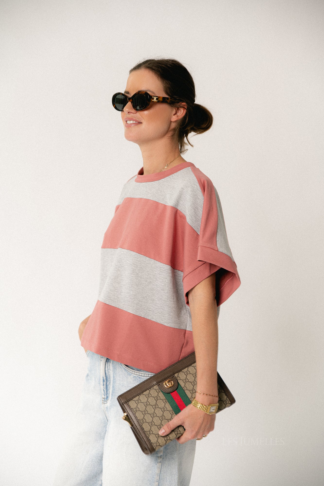 Quinn striped T-shirt rose/grey