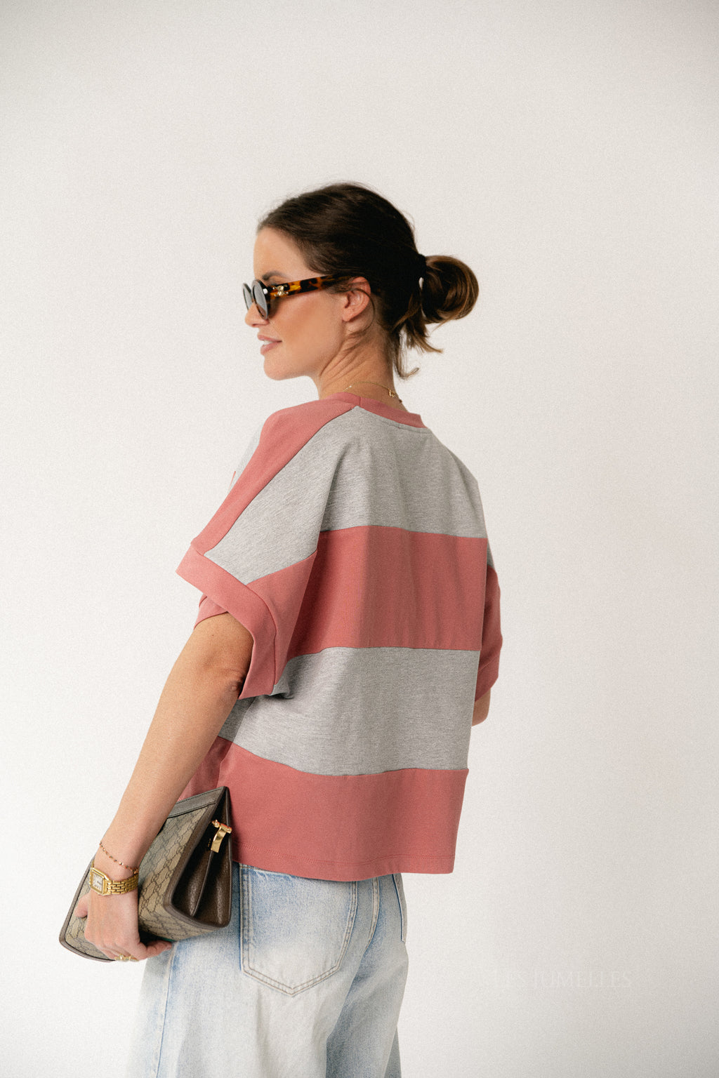 Quinn striped T-shirt rose/grey