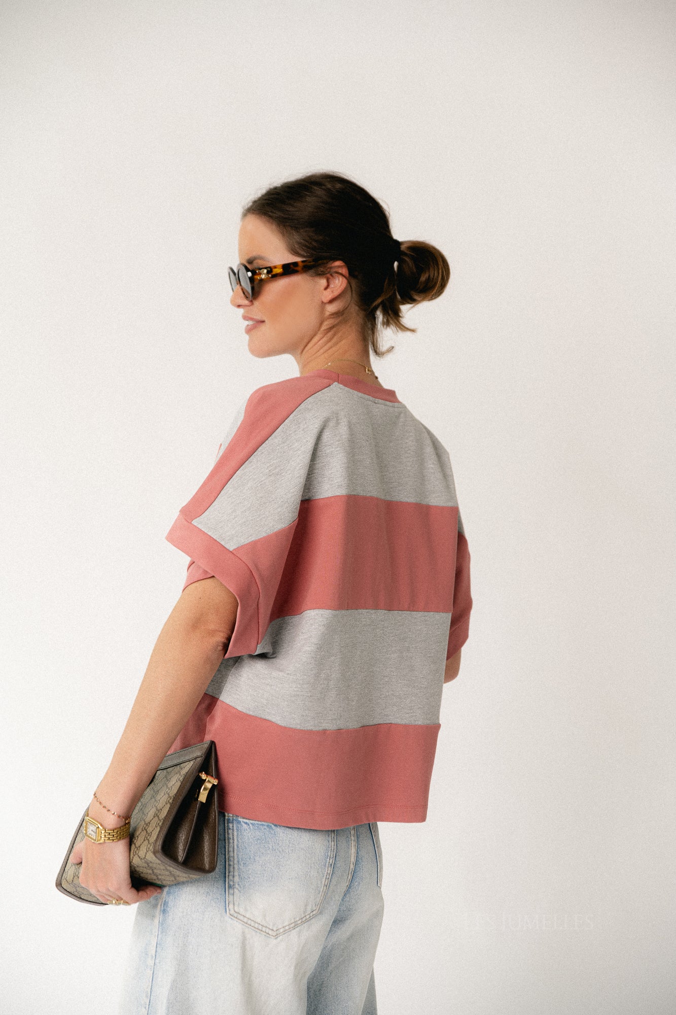 Quinn striped T-shirt rose/grey