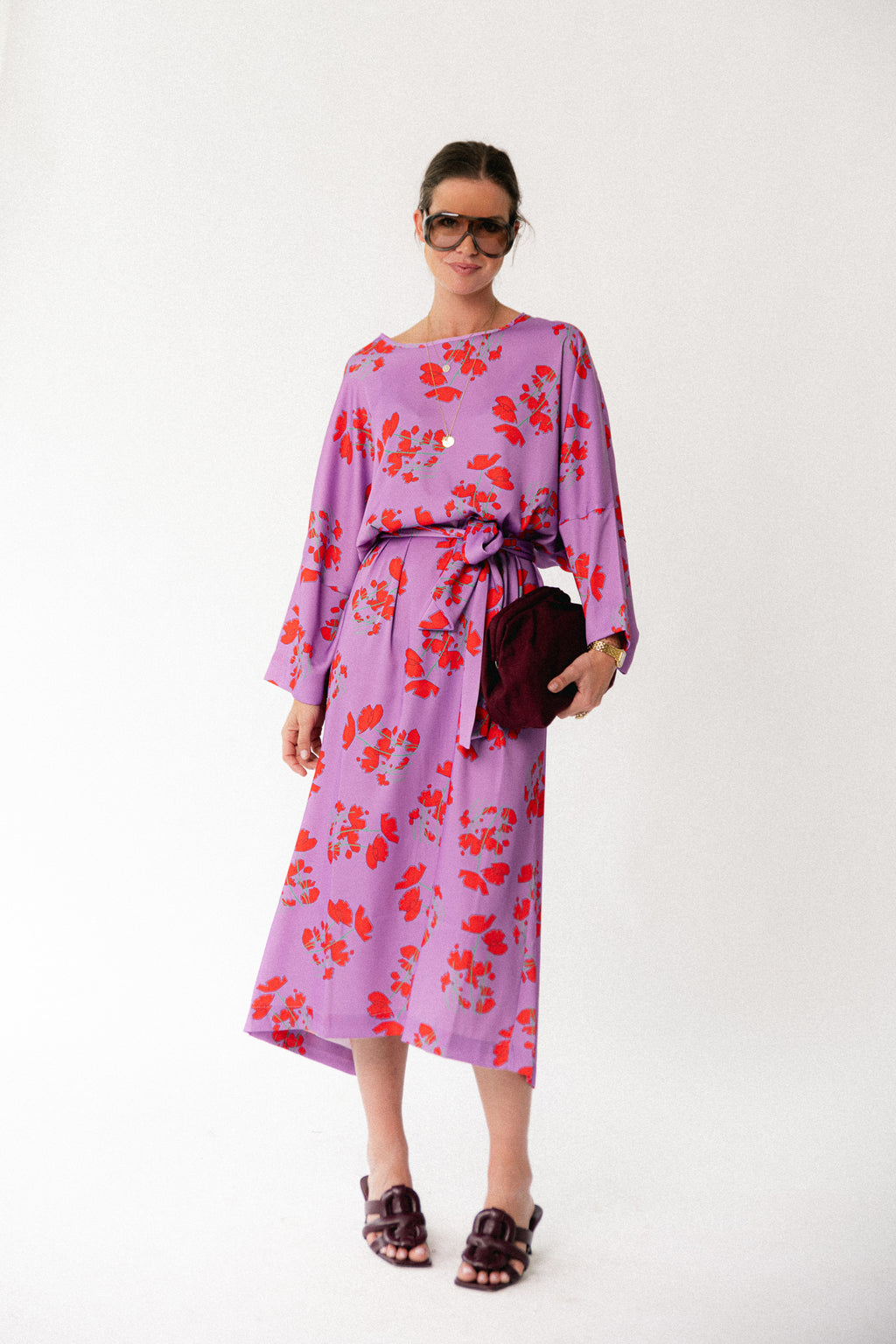 Valerie long dress viola print lilac
