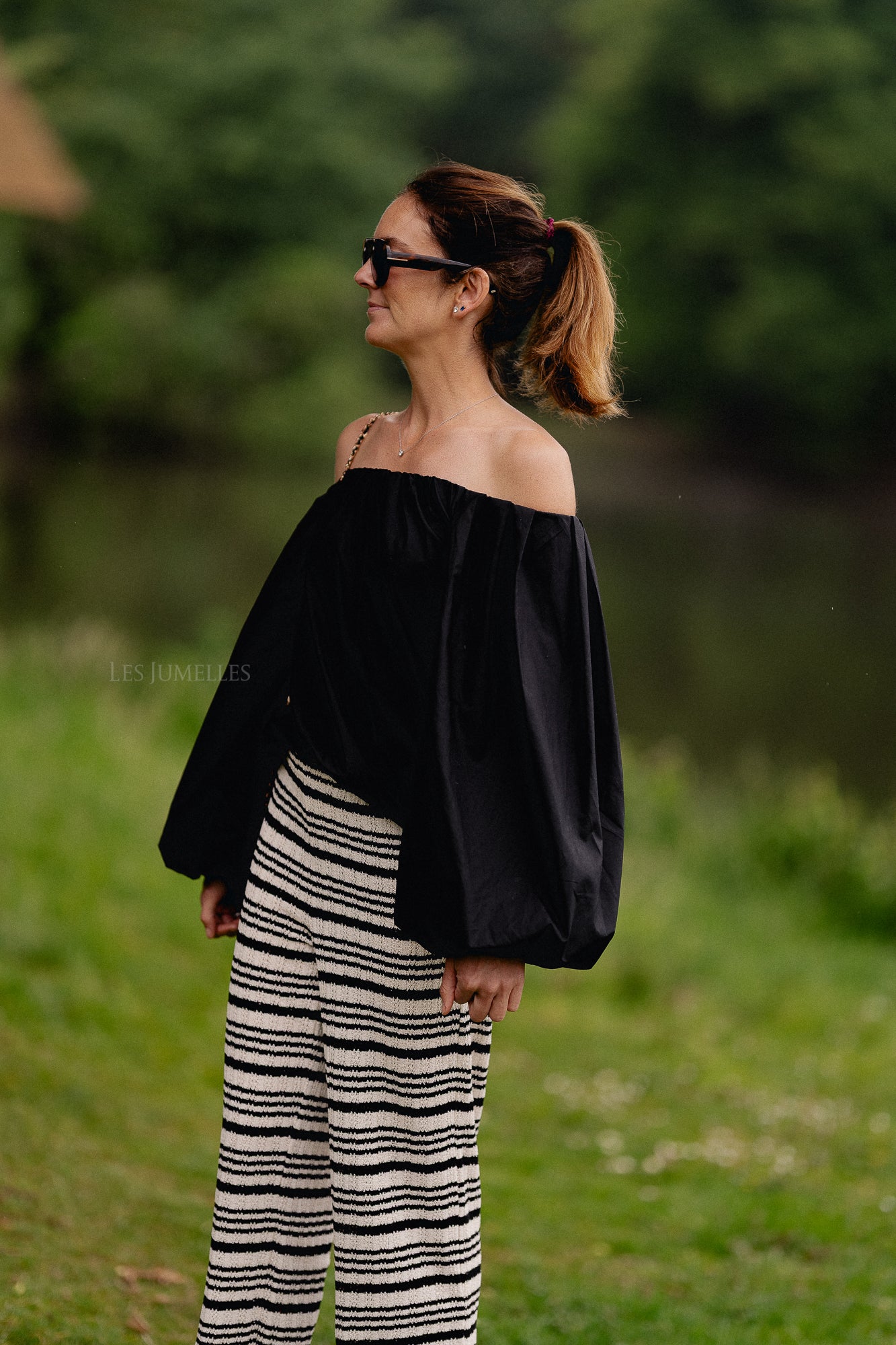 Fran Off-Shoulder Bluse Schwarz