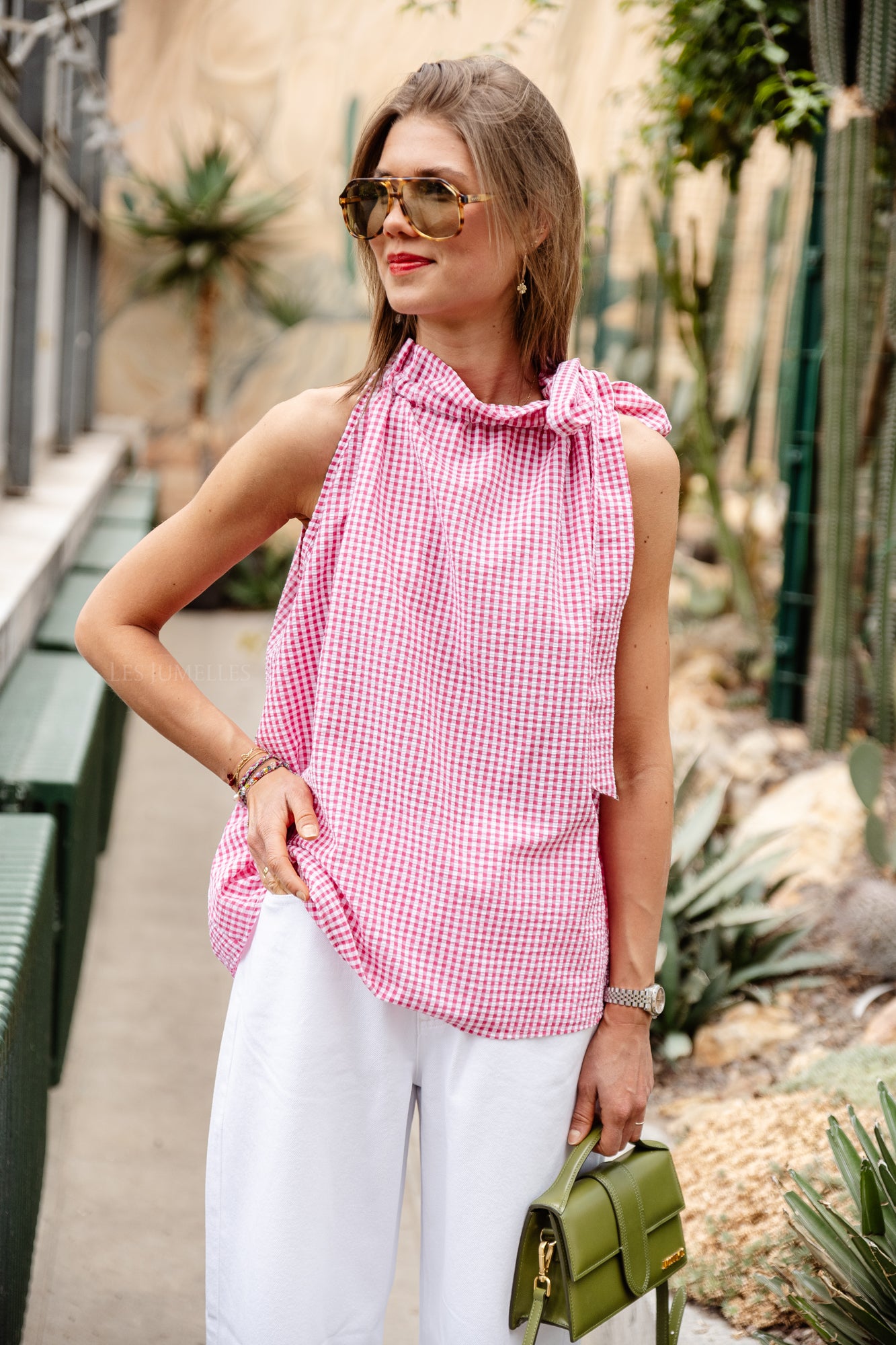 Laurine checkered top candy pink