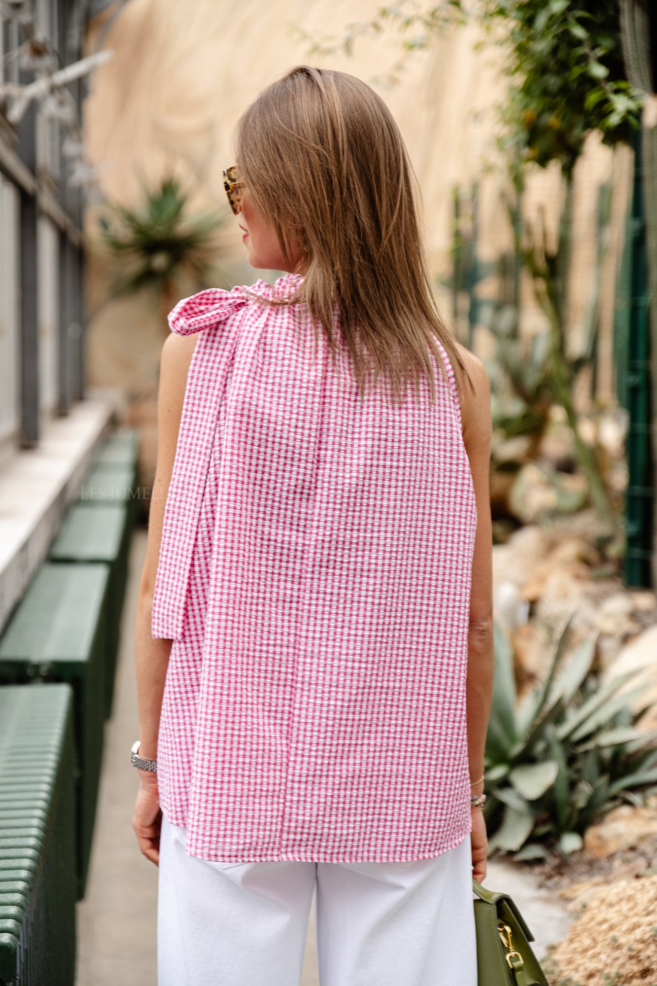 Laurine checkered top candy pink
