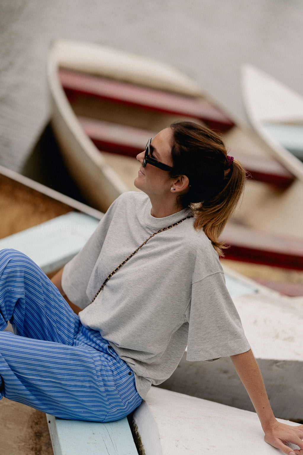 SLFColwoman 2/4 Oversized-T-Shirt in Hellgrau-Melange
