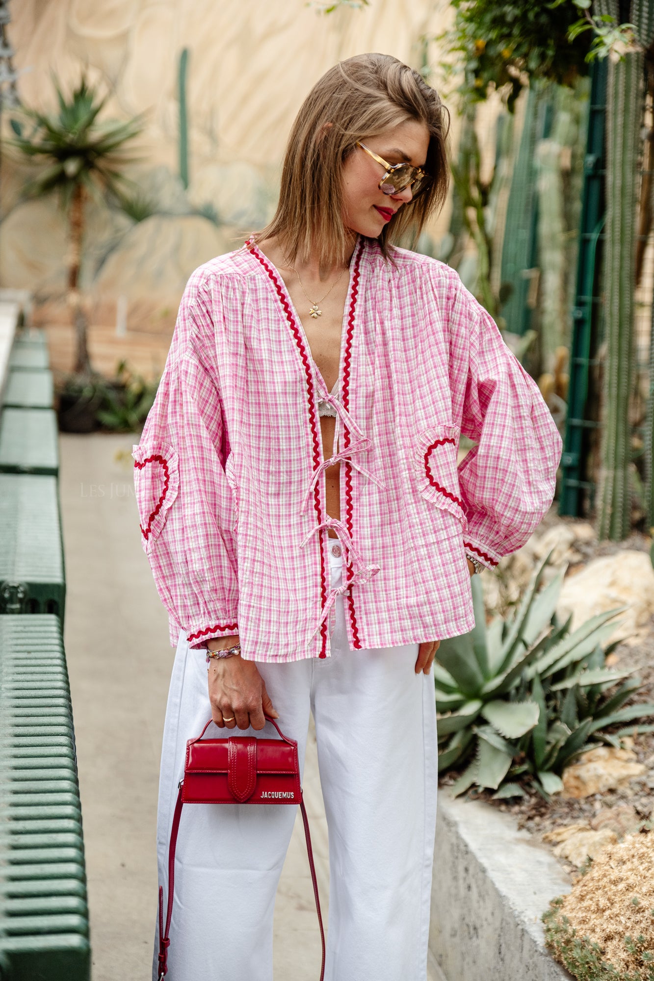 Chemise à volants en coton Lilou rose