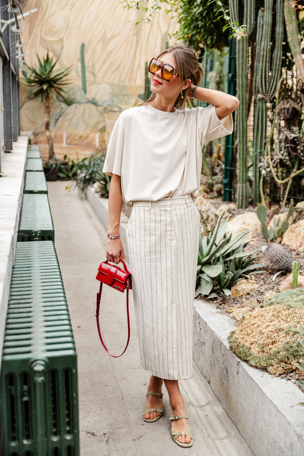 SLFHilda HW pencil skirt pinstripe sandshell
