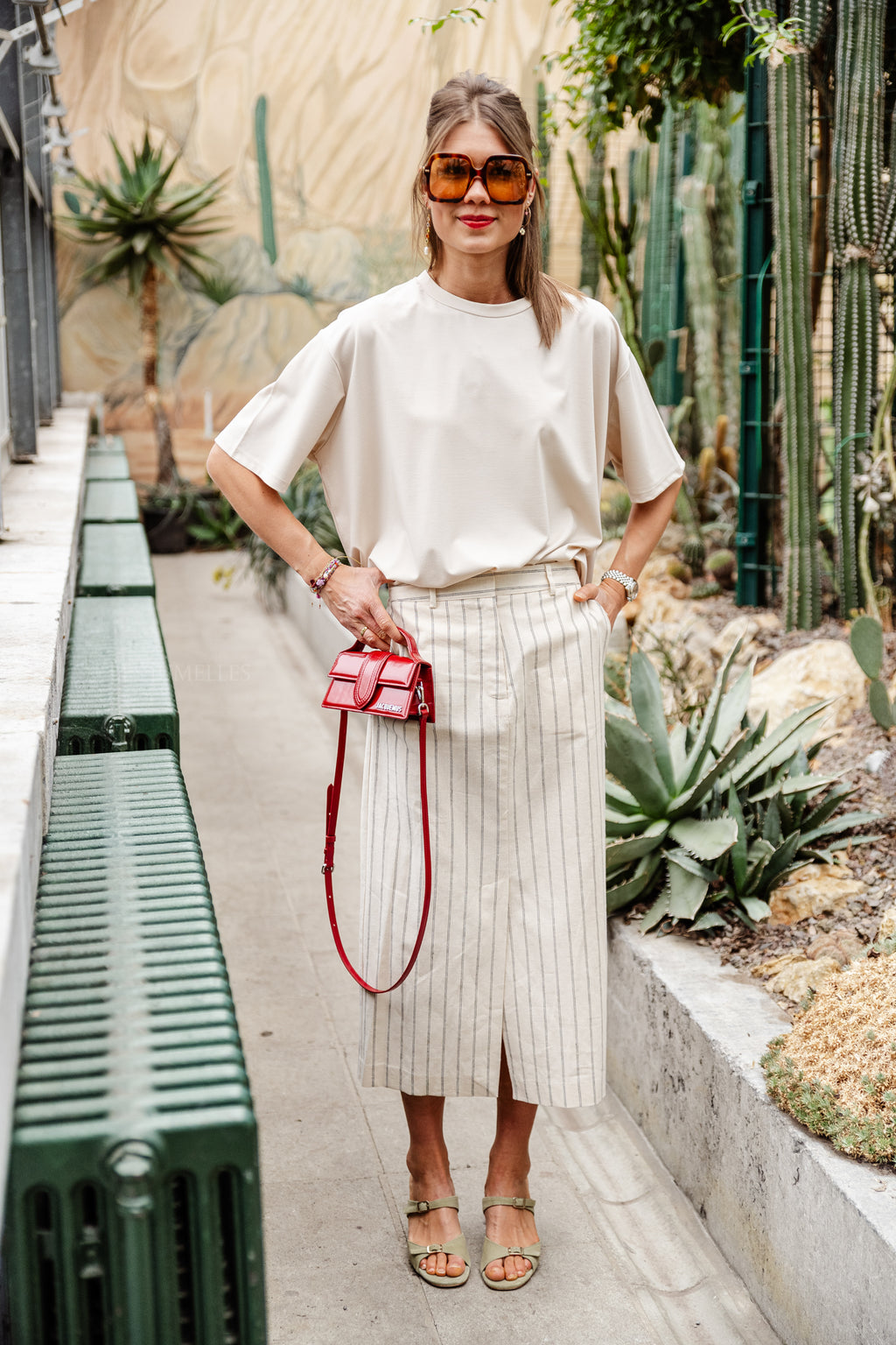 SLFHilda HW pencil skirt pinstripe sandshell