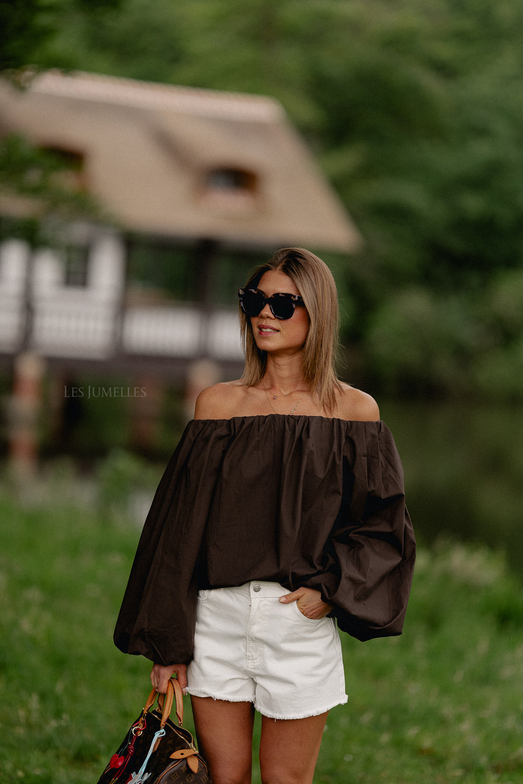 Fran off shoulder blouse hot chocolate