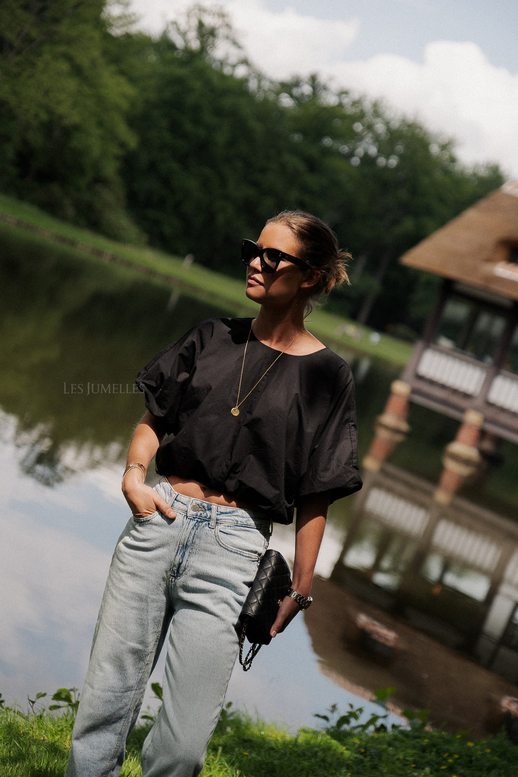 VIBaluni O-Neck SS Volumen-Top Schwarz