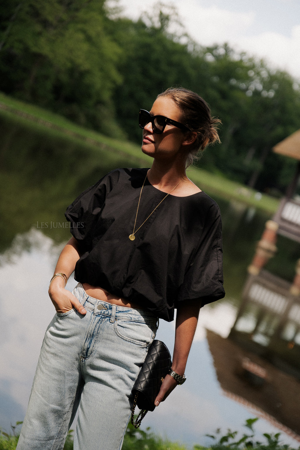 VIBaluni O-Neck SS Volumen-Top Schwarz