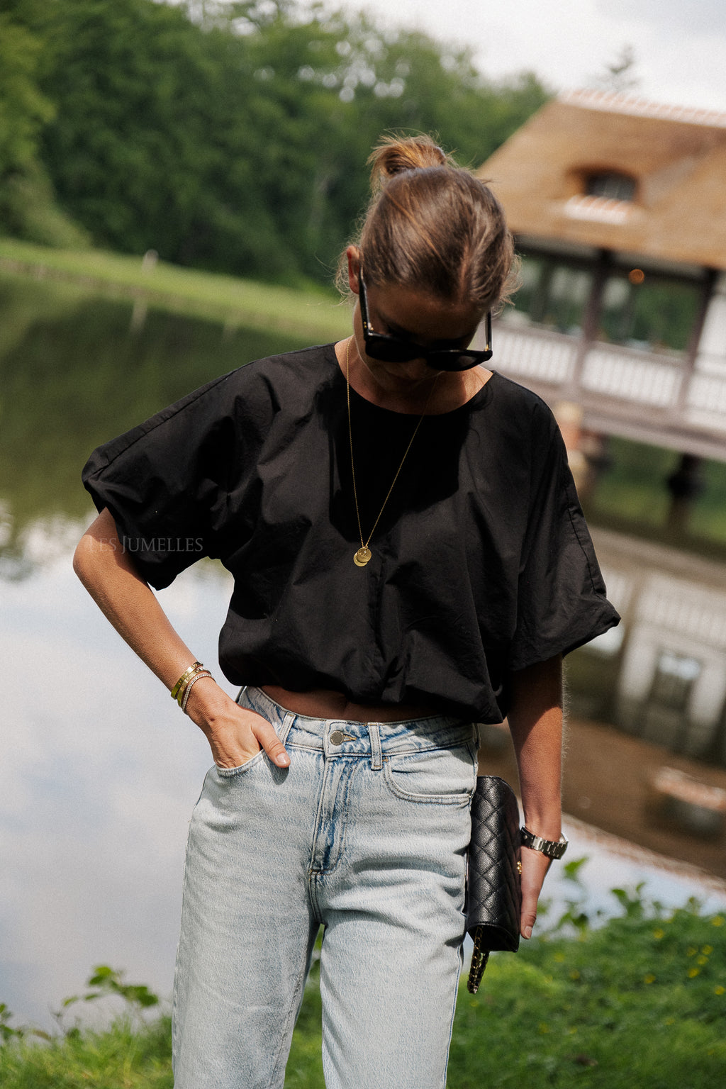 VIBaluni O-Neck SS Volumen-Top Schwarz