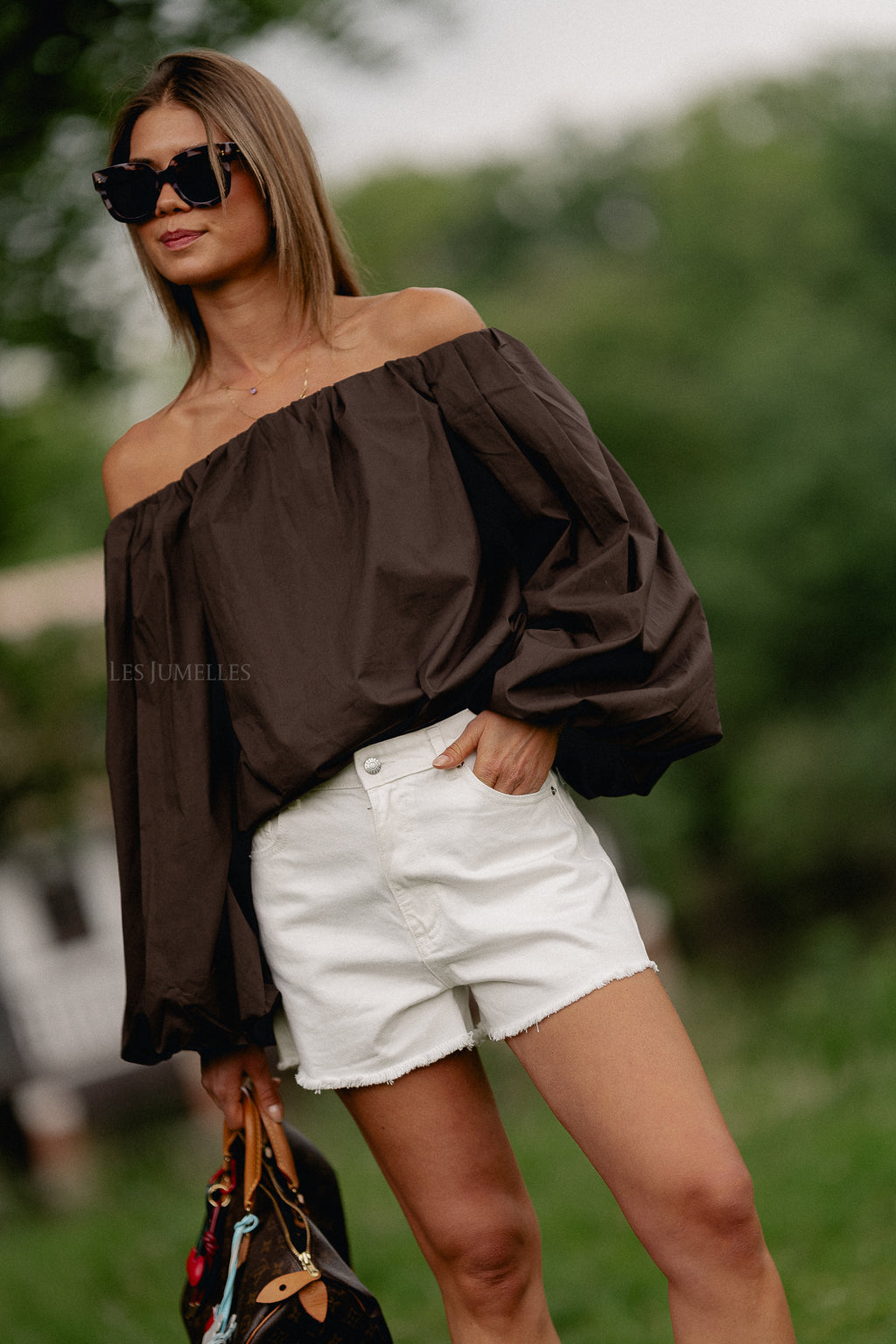 Fran off shoulder blouse hot chocolate