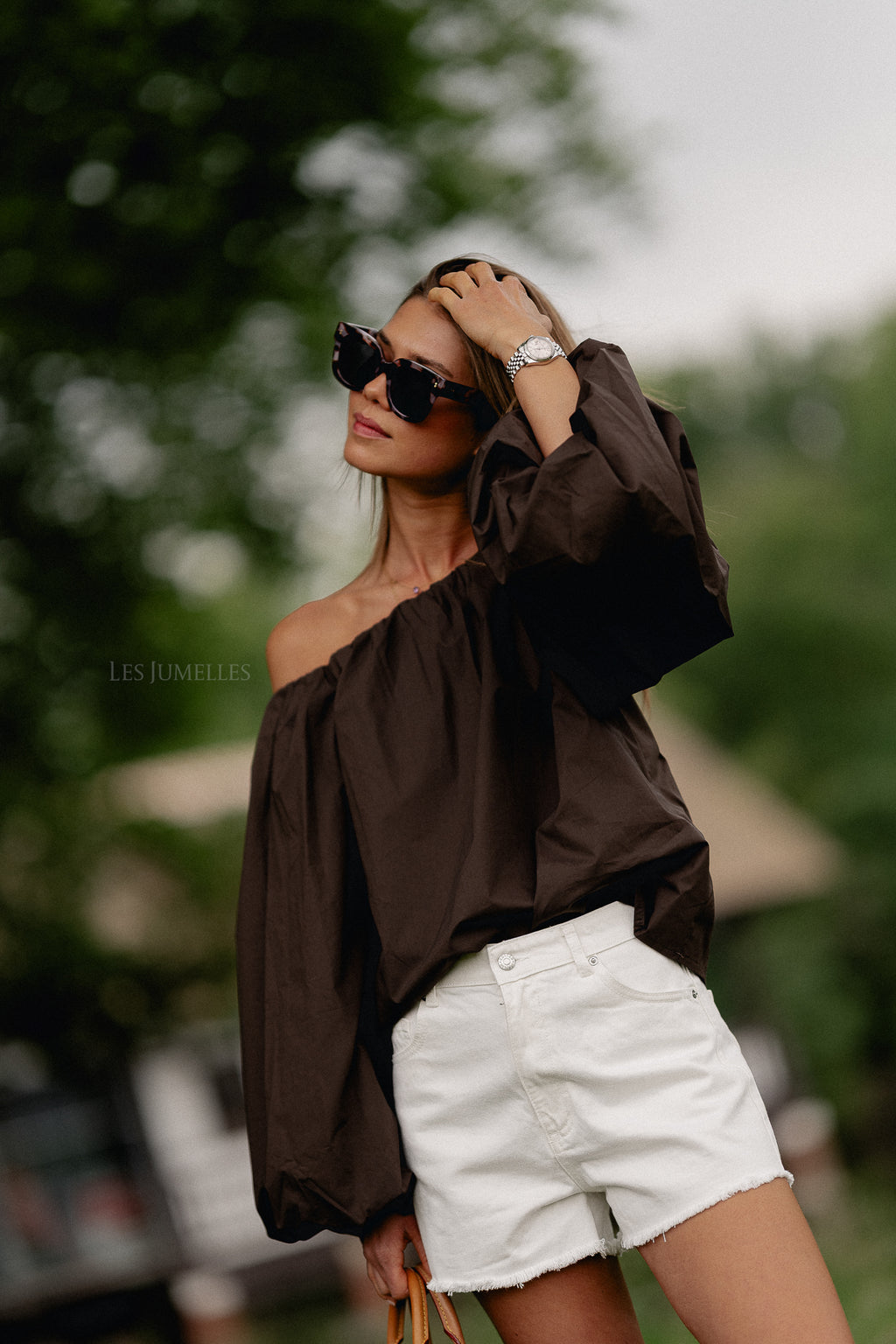 Fran off shoulder blouse hot chocolate