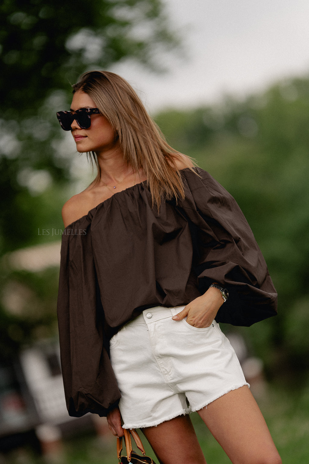 Fran off shoulder blouse hot chocolate