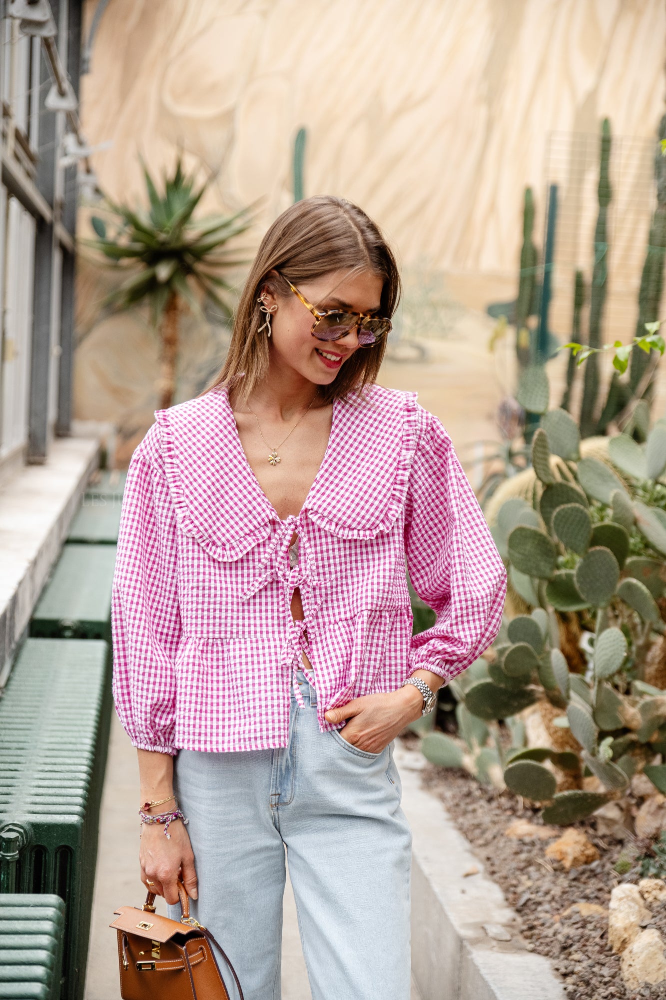 Anna checkered blouse candy pink