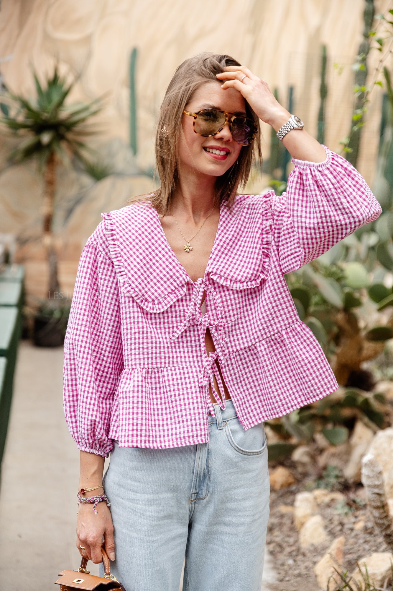 Anna checkered blouse candy pink