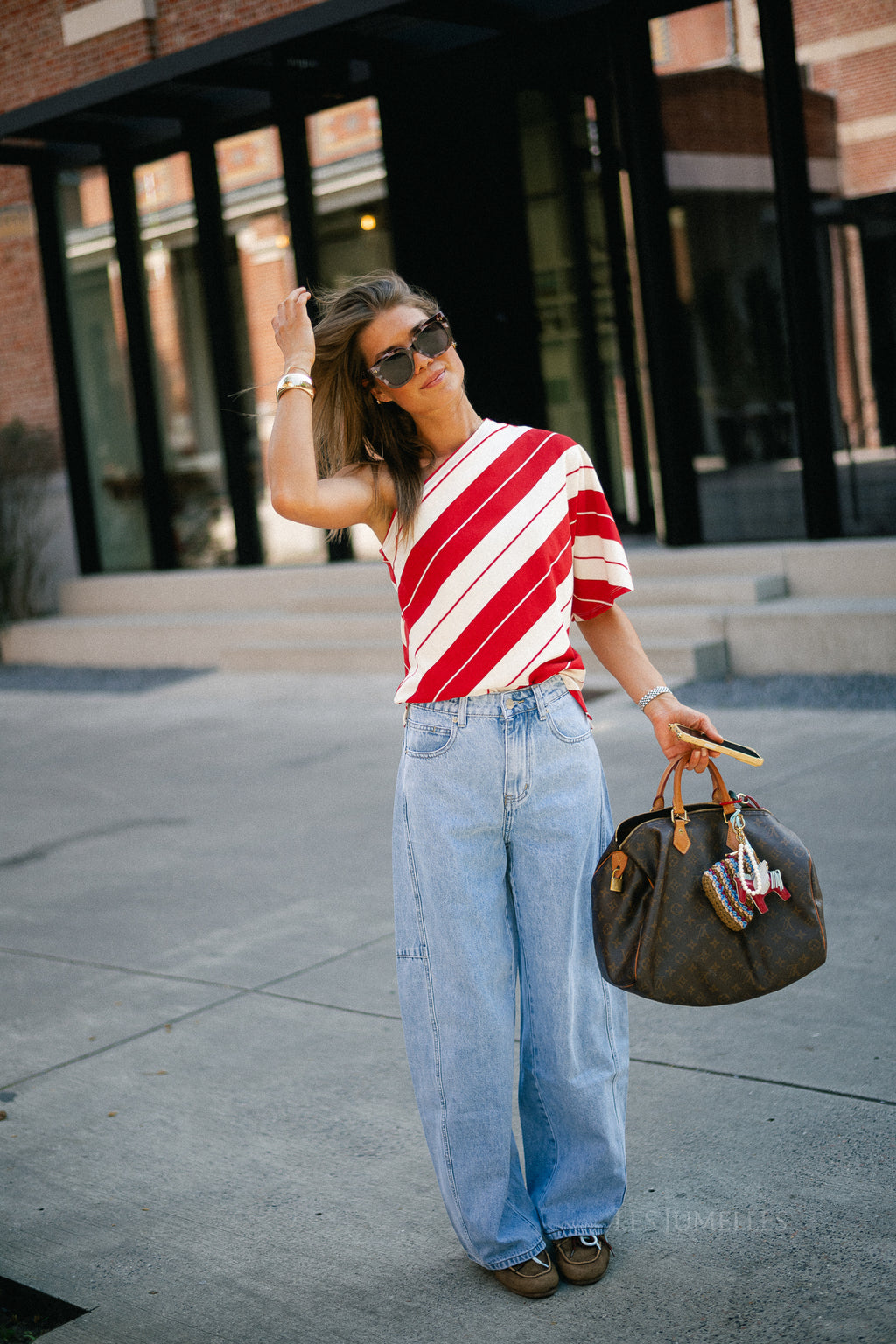 Amy striped one-shoulder shirt red/ecru