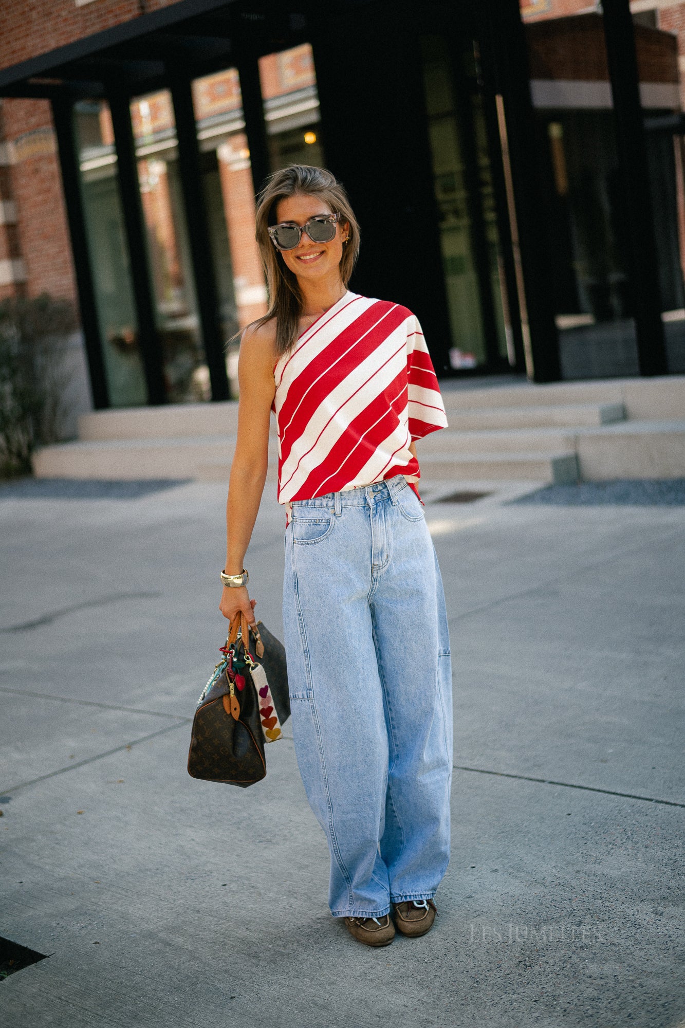 Amy striped one-shoulder shirt red/ecru