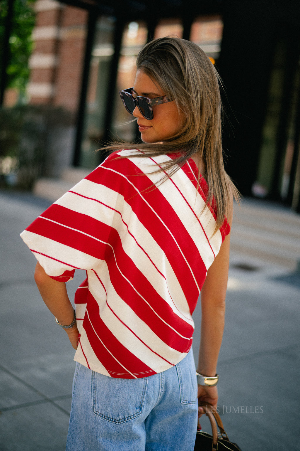 Amy striped one-shoulder shirt red/ecru