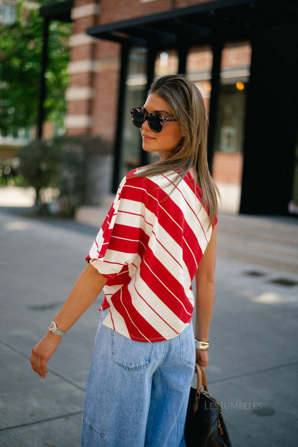Amy striped one-shoulder shirt red/ecru