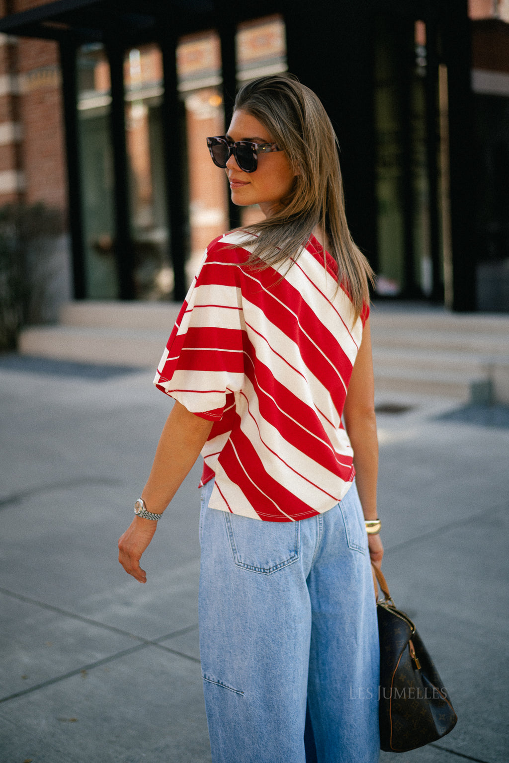 Amy striped one-shoulder shirt red/ecru