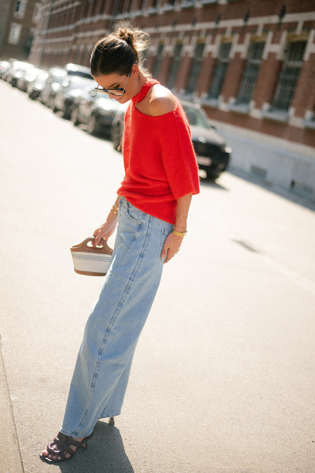 Beatrice open shoulder jumper fiery red