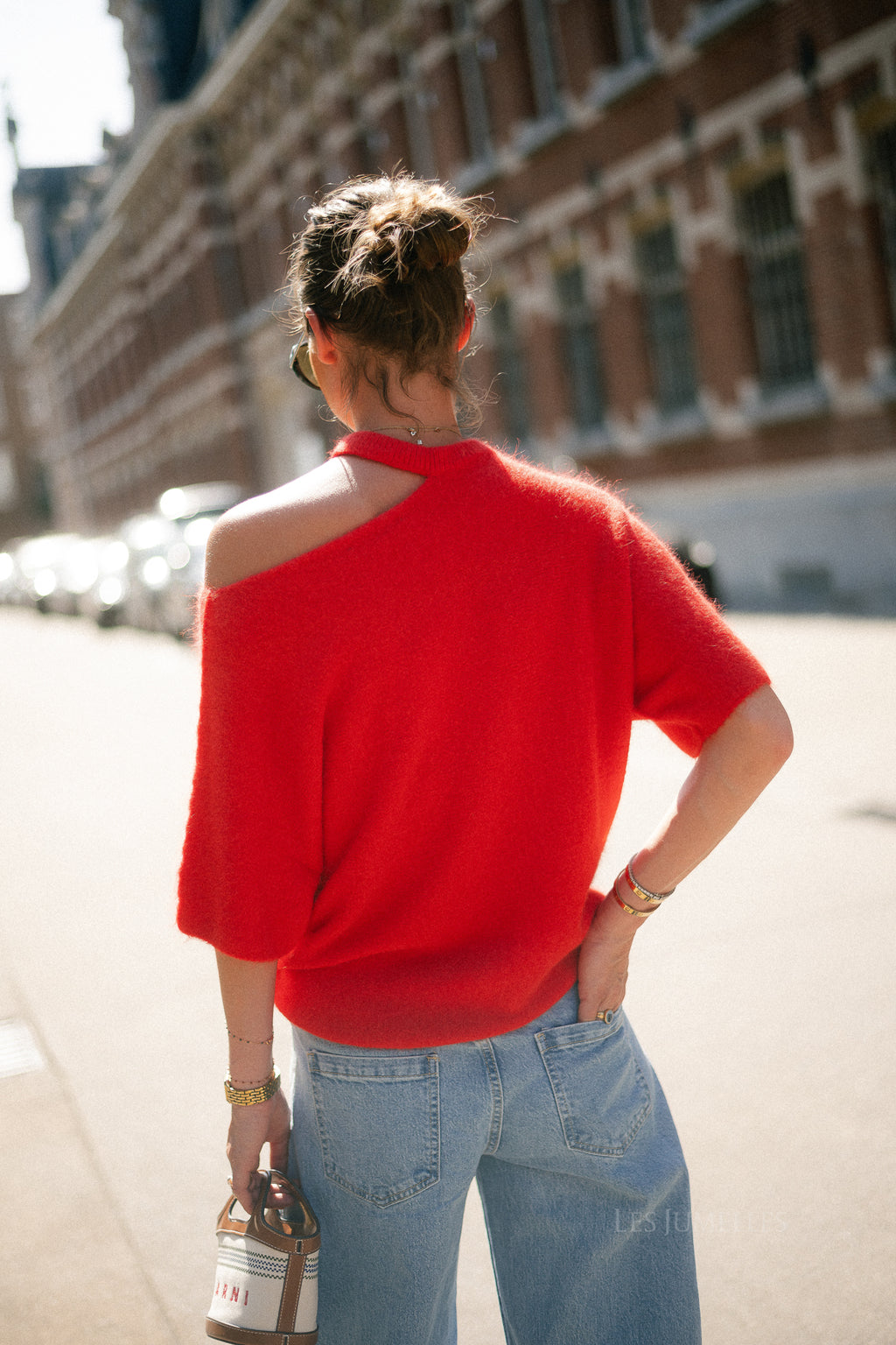Beatrice open shoulder jumper fiery red