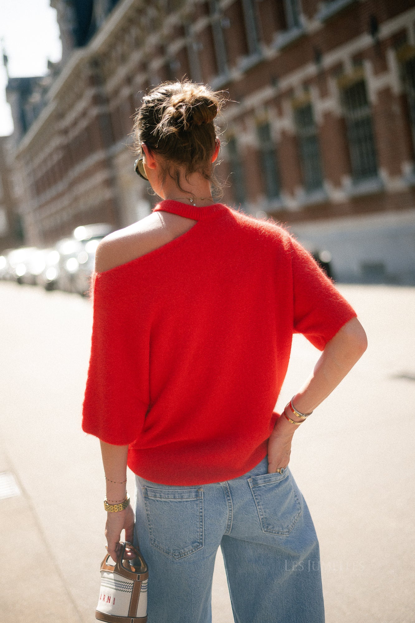 Beatrice open shoulder jumper fiery red