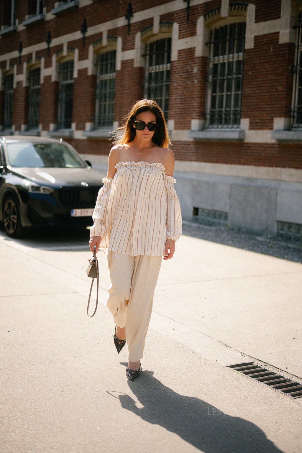 Ophelia off shoulder striped blouse ecru