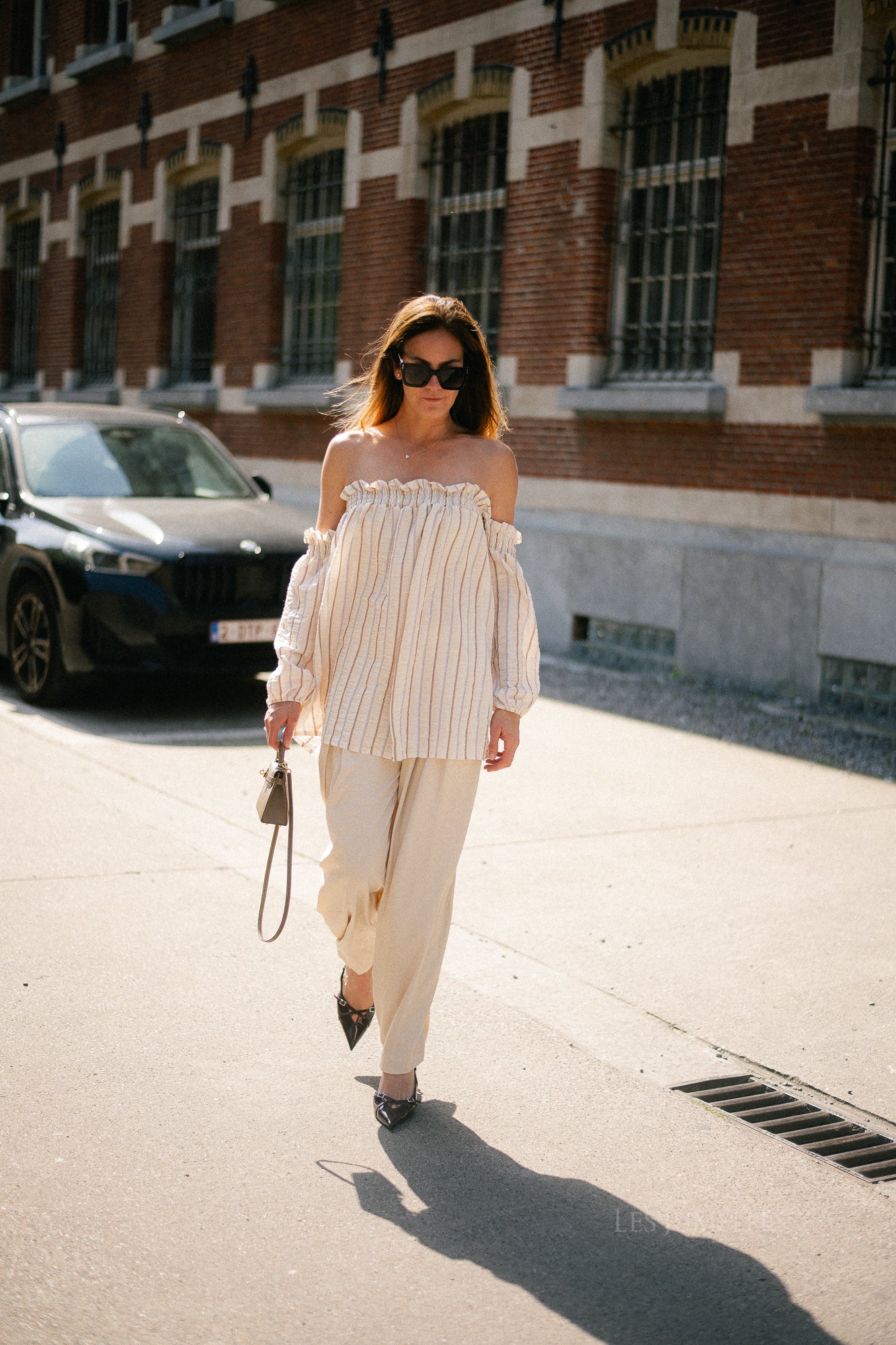 Ophelia off shoulder striped blouse ecru