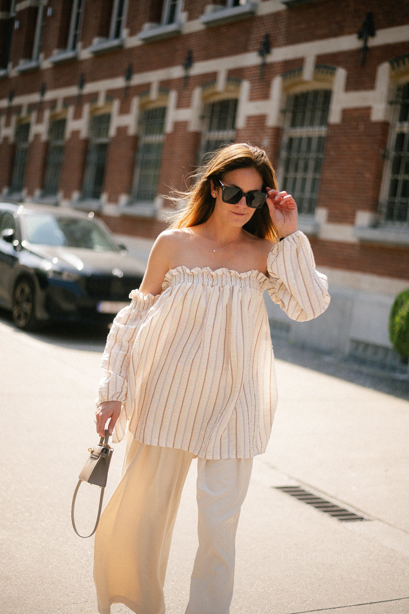 Ophelia off shoulder striped blouse ecru