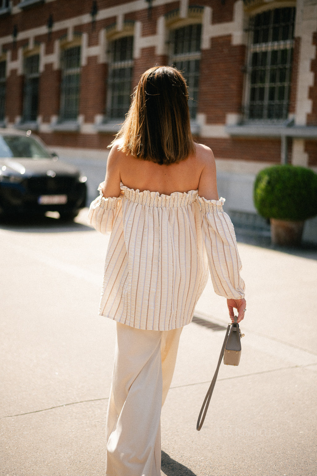Ophelia off shoulder striped blouse ecru