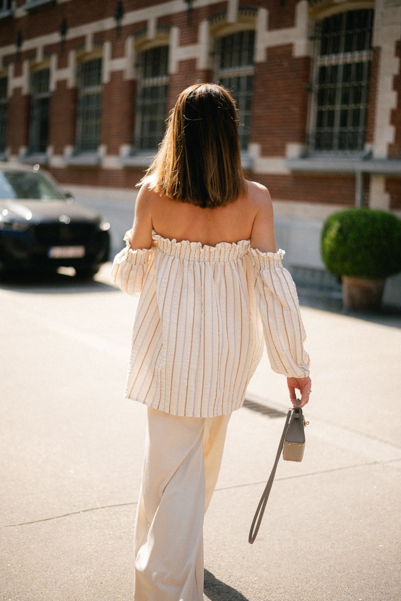 Ophelia off shoulder striped blouse ecru