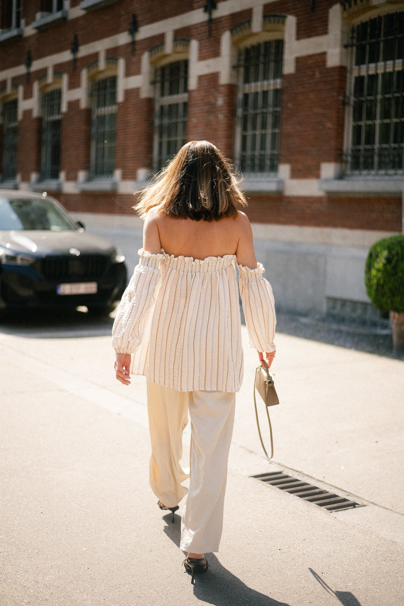 Ophelia off shoulder striped blouse ecru