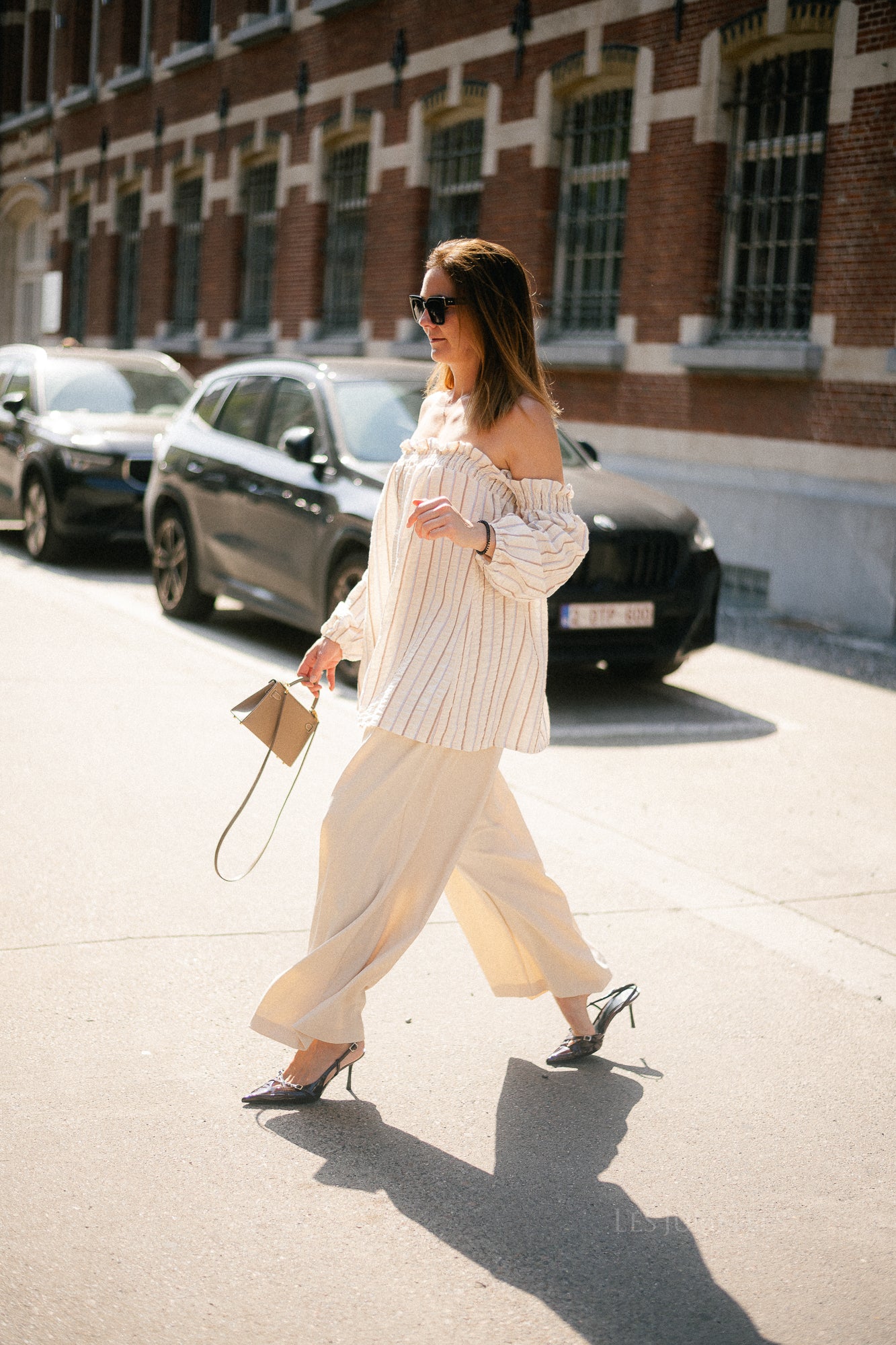 Ophelia off shoulder striped blouse ecru