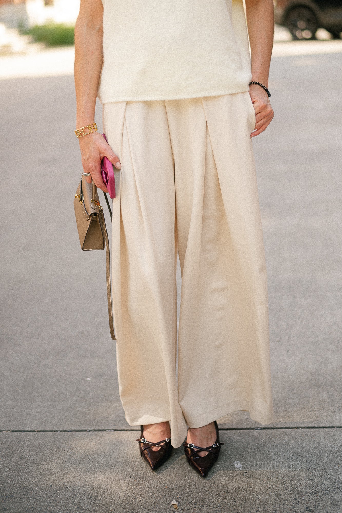 Elora wide-leg pants light beige